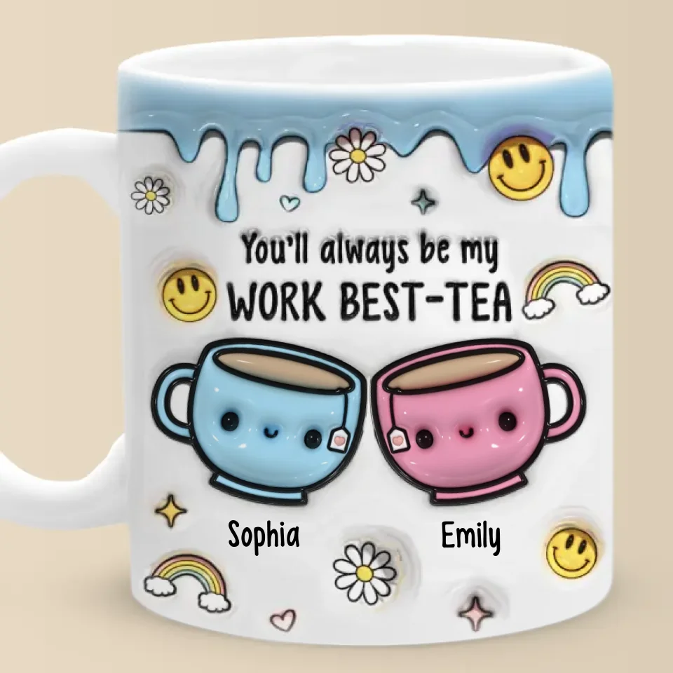 Cheers To My Work Best-tea - Coworker Personalized Custom 3D Inflated Effect Printed Mug - Gift For Coworkers, Work Friends, Colleagues - Image 2