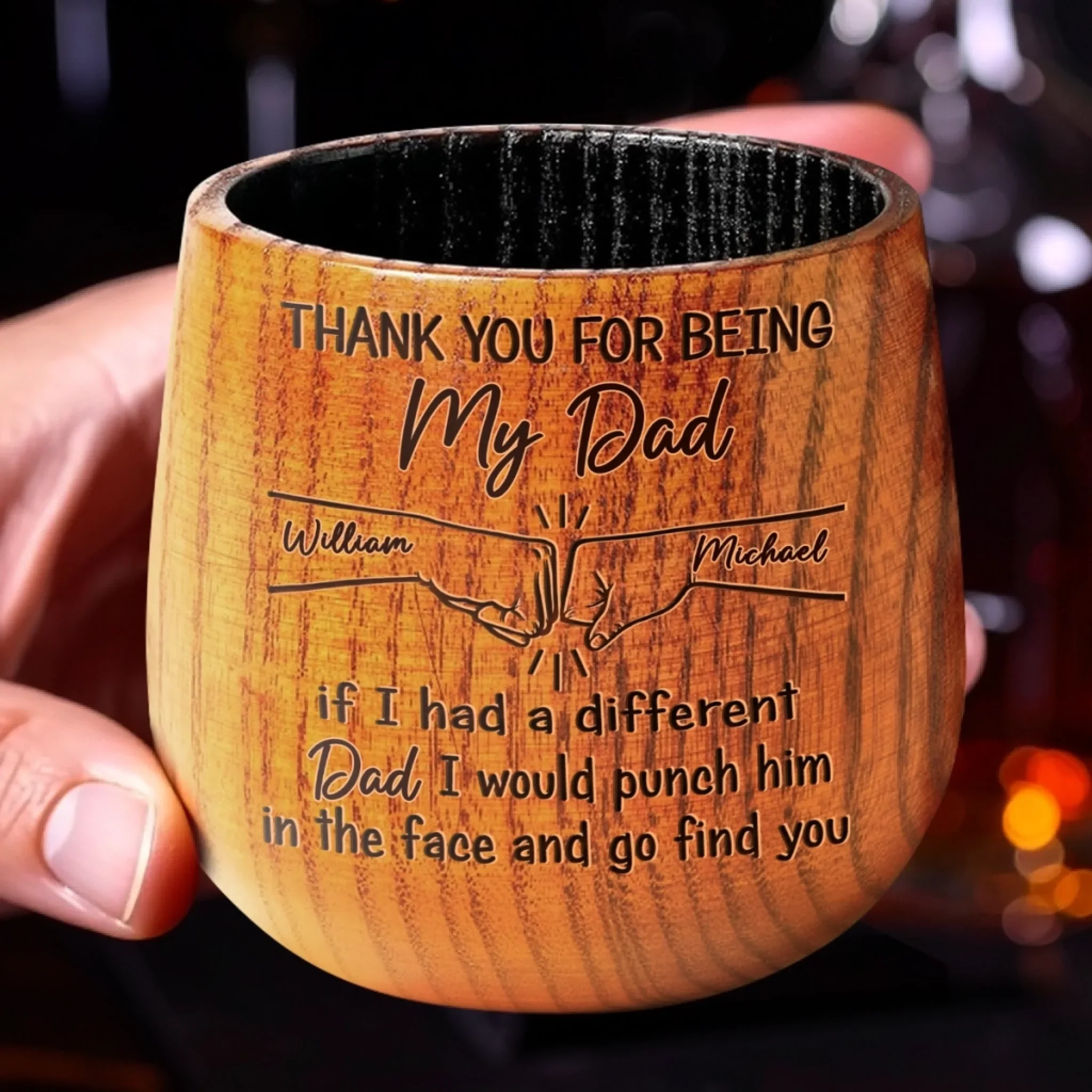 Cheers To The Man Who Made Me Awesome - Family Personalized Custom Wooden Whiskey Glass - Father's Day, Gift For Dad, Grandpa - Image 4