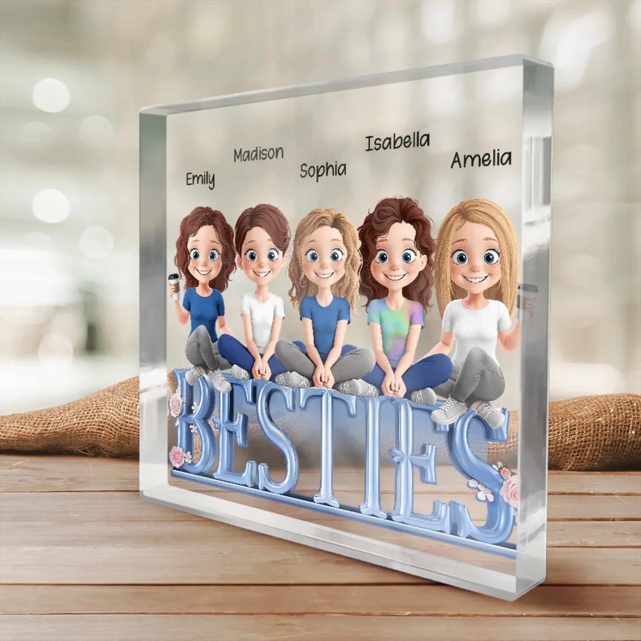 Cherish Every Moment With Your Best Friends - Bestie Personalized Custom Square Shaped Acrylic Plaque - Gift For Best Friends, BFF, Sisters - Image 4
