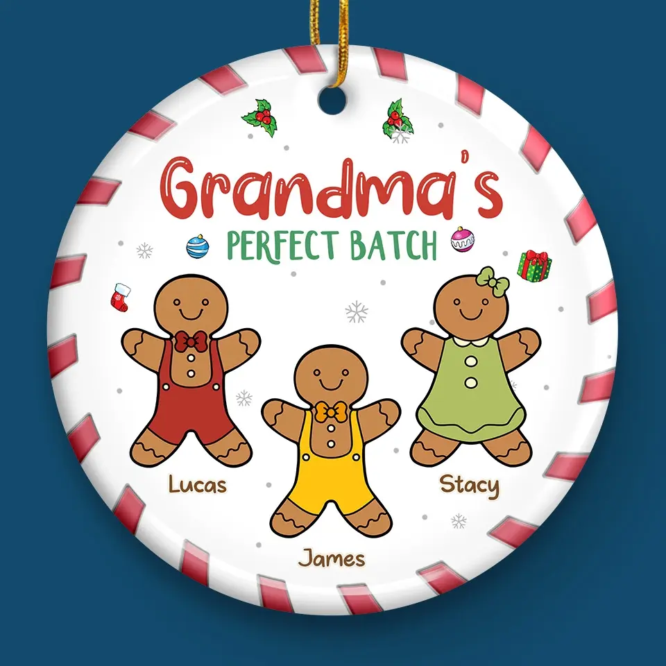 Cherish The Sweet Moments With Family, Just Like Gingerbread Treats - Family Personalized Custom Ornament - Ceramic Round Shaped - Christmas Gift For Mom, Grandma - Image 4