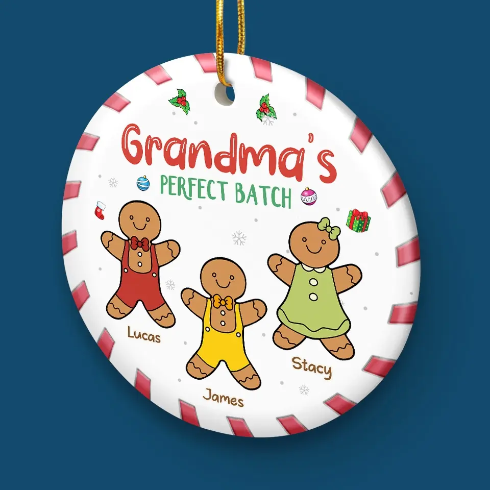 Cherish The Sweet Moments With Family, Just Like Gingerbread Treats - Family Personalized Custom Ornament - Ceramic Round Shaped - Christmas Gift For Mom, Grandma - Image 5