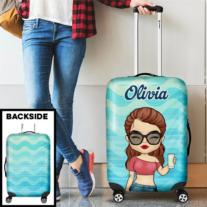 Chibi Summer Vacation - Personalized Luggage Cover - Gift For Bestie - Image 3