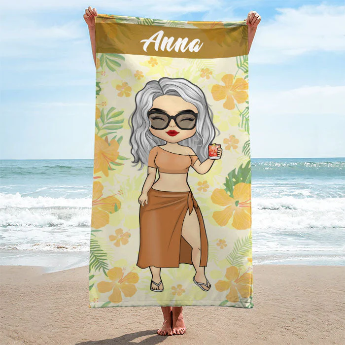 Chibi Summer Vibe Vacation - Personalized Beach Towel - Gift For Bestie - Image 3