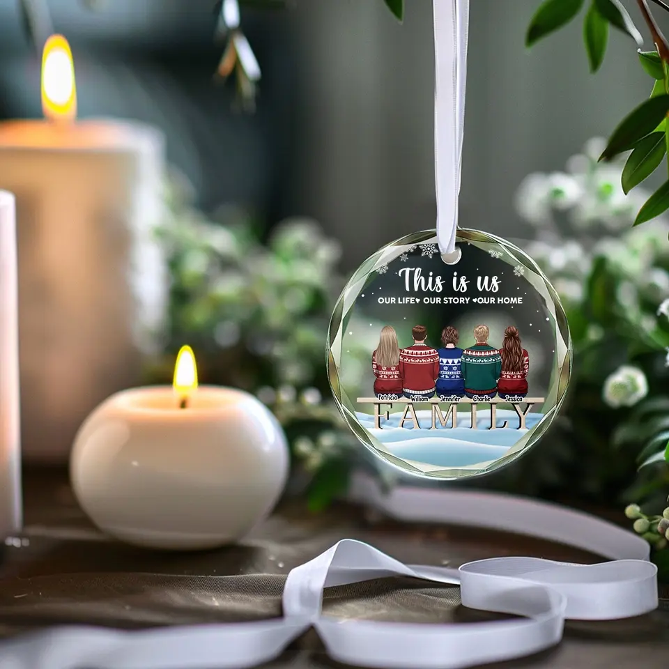 Christmas Becomes A Masterpiece When Painted With Family Moments - Family Personalized Custom Circle Glass Ornament - Christmas Gift For Family Members - Image 3