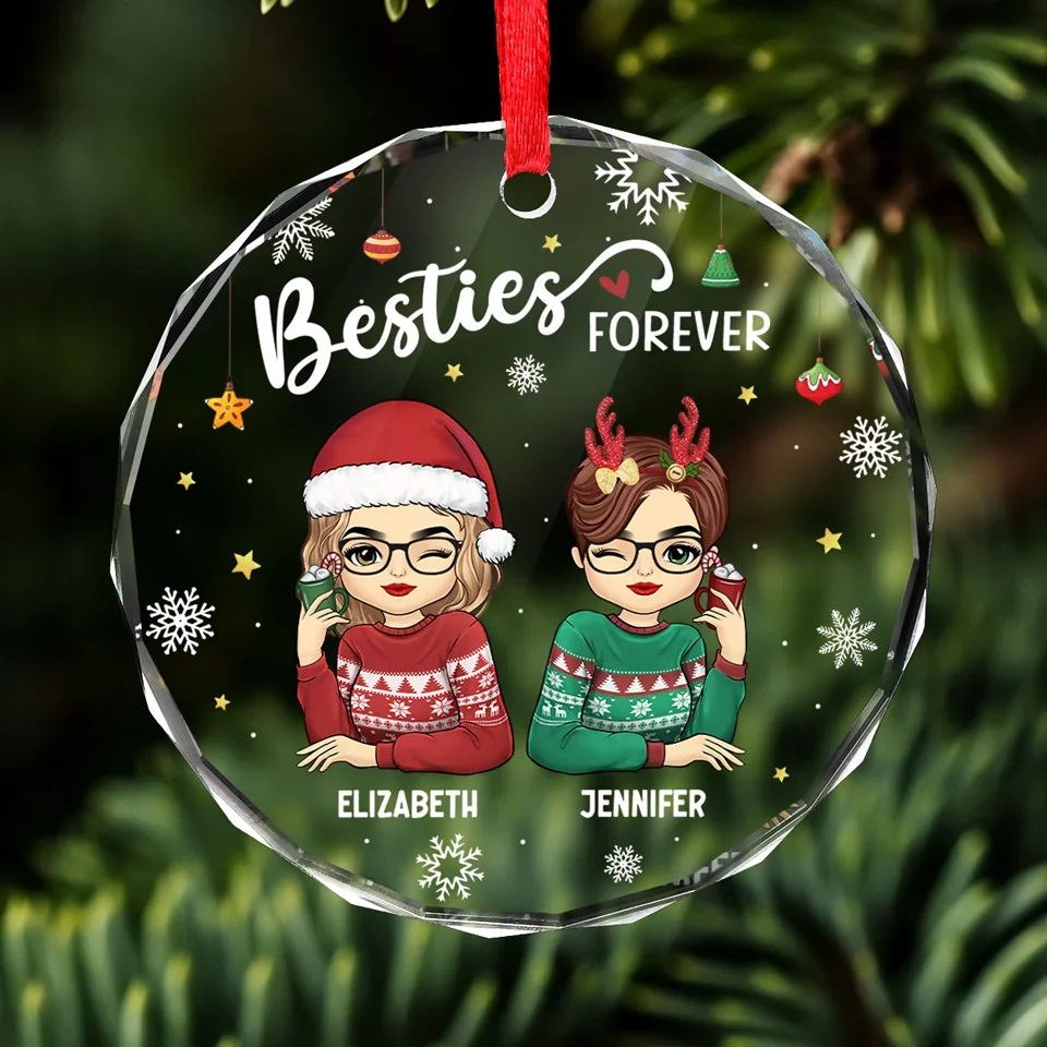 Christmas Cheer For My Gees All Year - Bestie Personalized Custom Circle Glass Ornament - Christmas Gift For Best Friends, BFF, Sisters - Image 3
