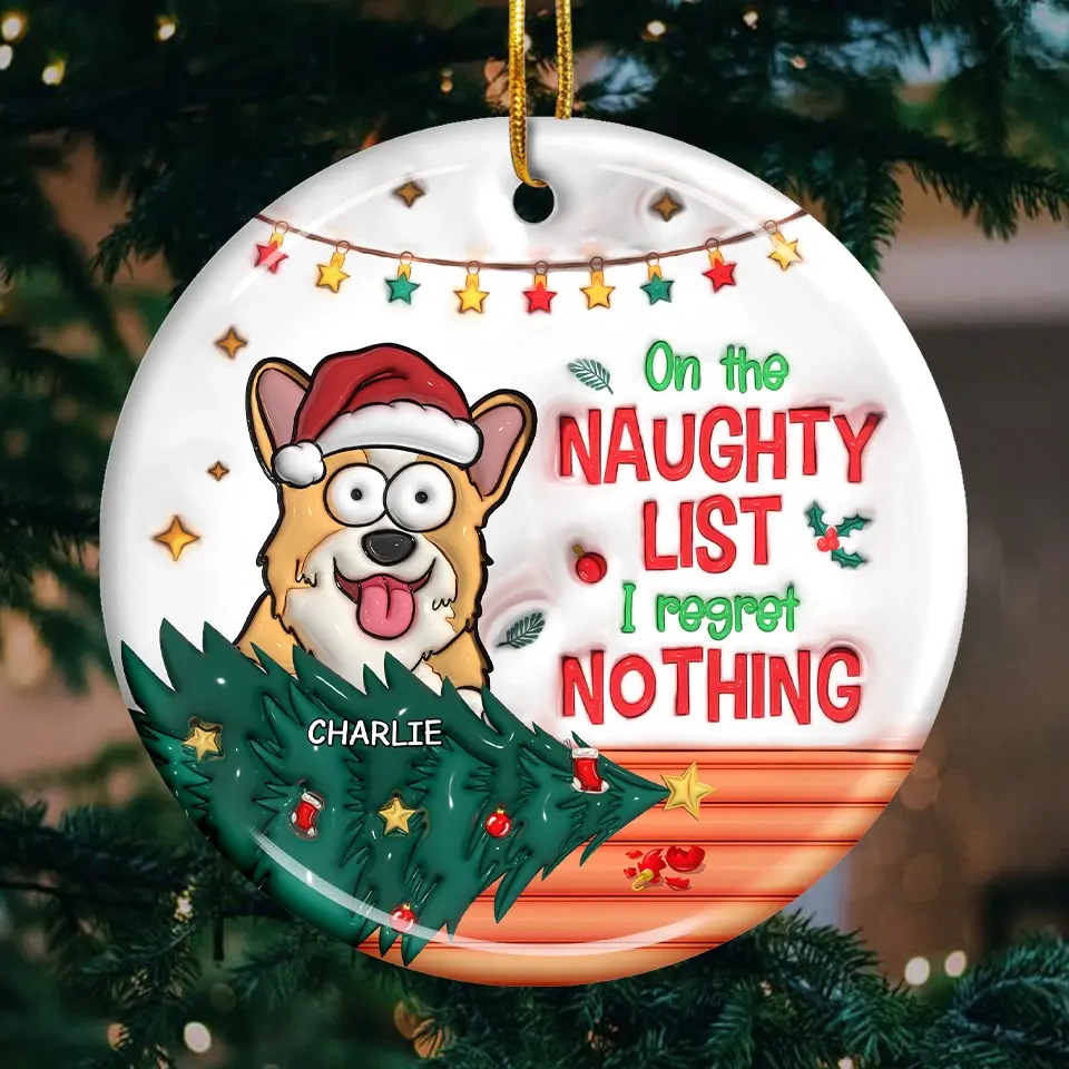 Christmas Cheer With My Pet Sidekick - Dog & Cat Personalized Custom 3D Inflated Effect Printed Ornament - Ceramic Round Shaped - Christmas Gift For Pet Owners, Pet Lovers