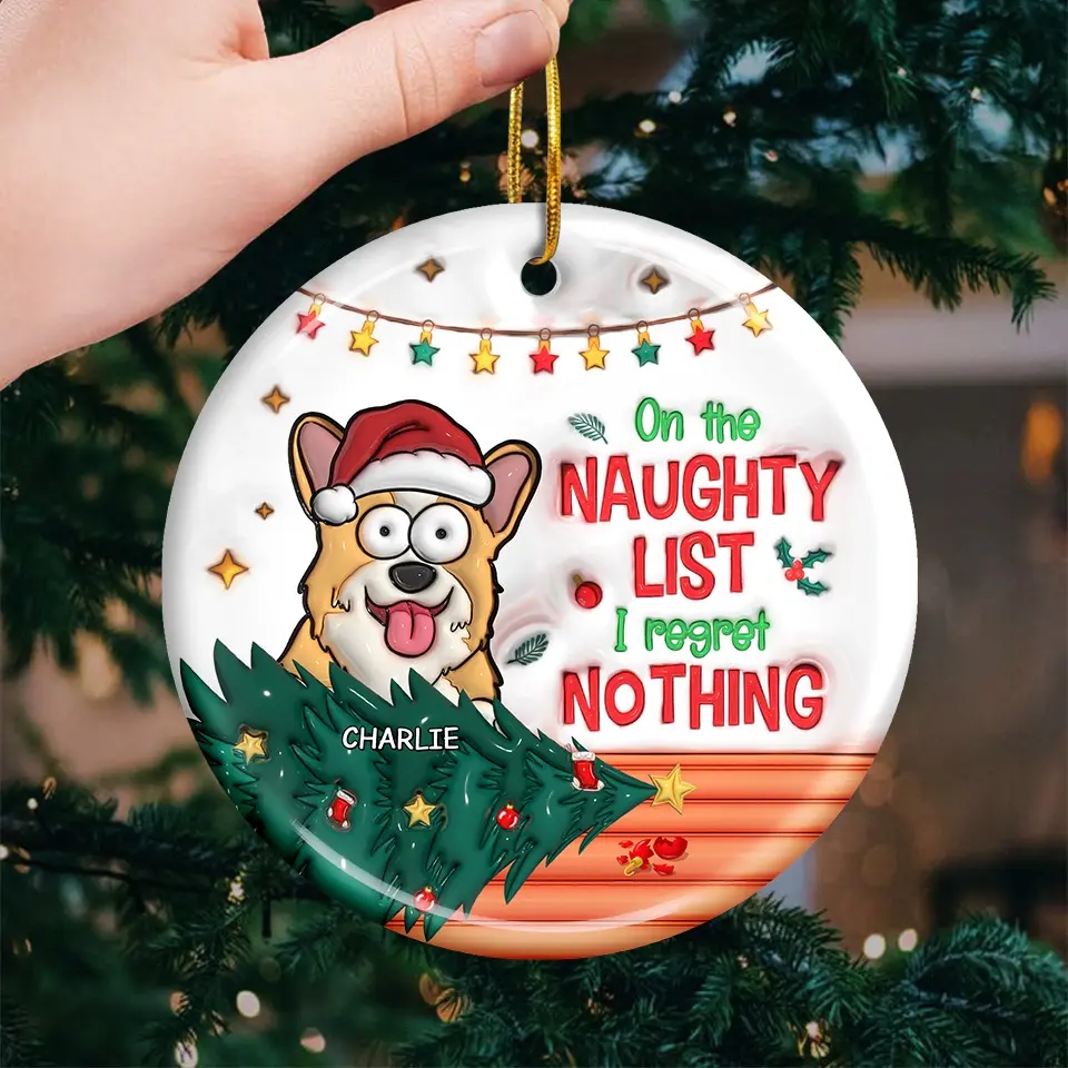 Christmas Cheer With My Pet Sidekick - Dog & Cat Personalized Custom 3D Inflated Effect Printed Ornament - Ceramic Round Shaped - Christmas Gift For Pet Owners, Pet Lovers - Image 3
