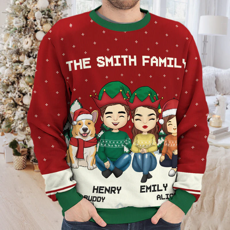 Christmas Eve Is Family Night - Family Personalized Custom Ugly Sweatshirt - Unisex Wool Jumper - Christmas Gift For Family Members - Image 3