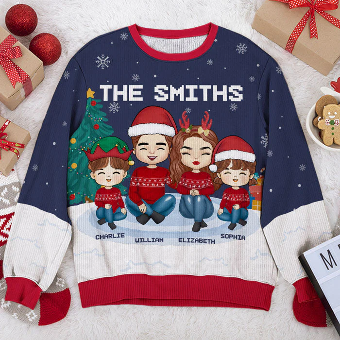 Christmas Is A Time For Family Dad, Mom - Family Personalized Custom Ugly Sweatshirt - Unisex Wool Jumper - Christmas Gift For Family Members