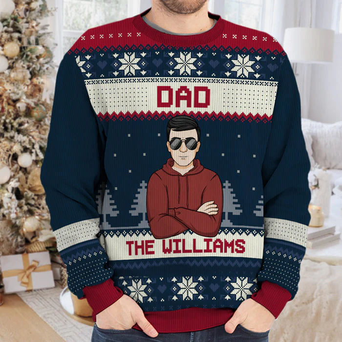 Christmas Is All About The Family Dad, Mom - Family Personalized Custom Ugly Sweatshirt - Unisex Wool Jumper - Christmas Gift For Family Members - Image 3
