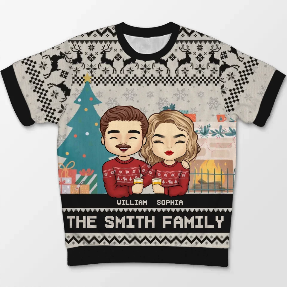 Christmas Is Best Spent With Those We Love - Family Personalized Custom All Over Print Adult Short Sleeve Sweater - Christmas Gift For Family Members - Image 2