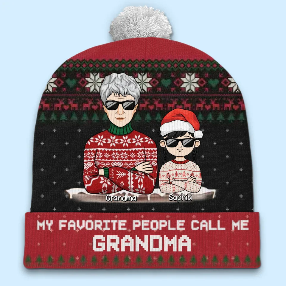 Christmas Is Brighter With Grandma - Family Personalized Custom Christmas Beanie Hat - Christmas Gift For Mom, Grandma - Image 4