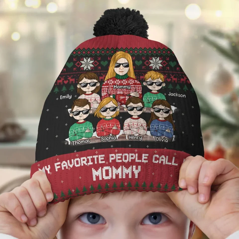 Christmas Is Brighter With Grandma - Family Personalized Custom Christmas Beanie Hat - Christmas Gift For Mom, Grandma - Image 6
