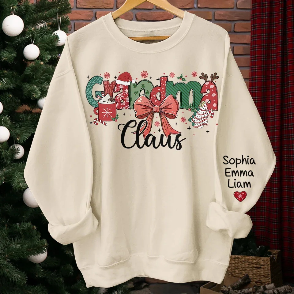 Christmas Is More Joyful When It’s Filled With Grandma’s Love - Family Personalized Custom Unisex Sweatshirt With Design On Sleeve - Christmas Gift For Mom, Grandma - Image 4