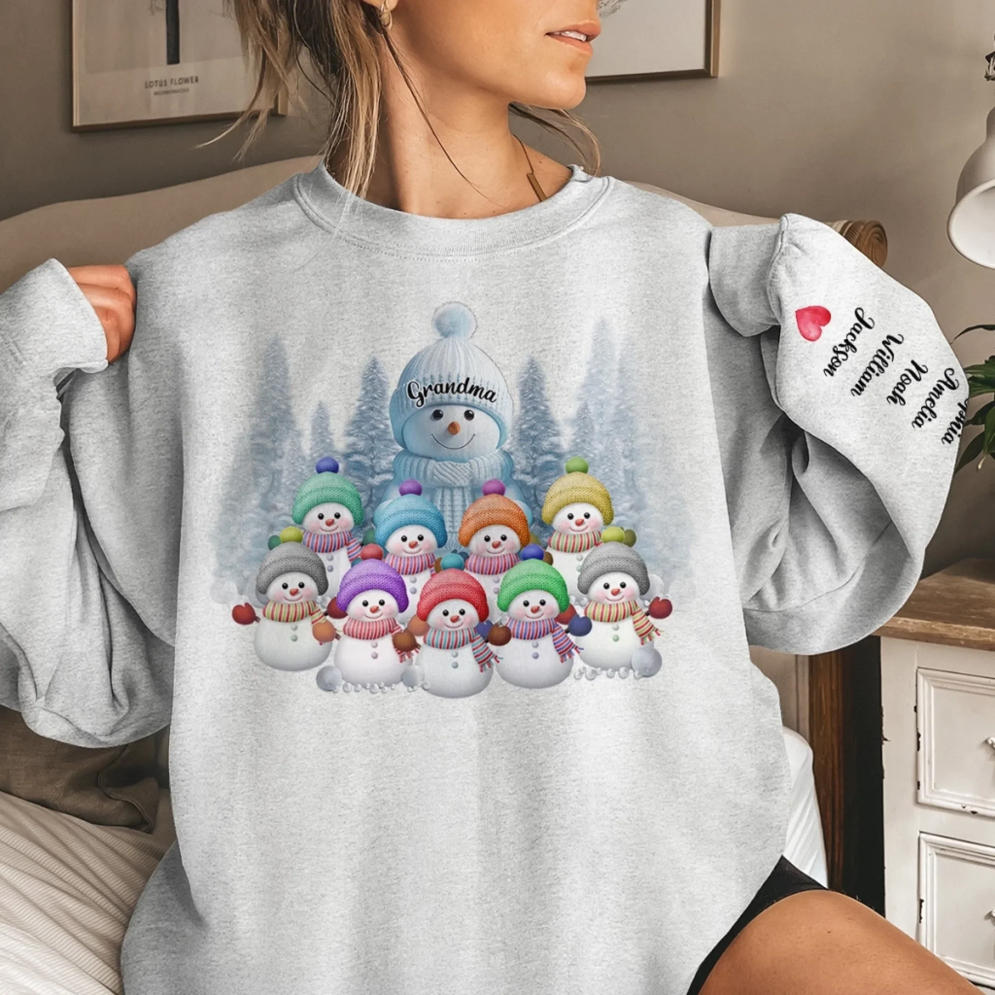 Christmas With Grandma Is Filled With Warmth - Family Personalized Custom Unisex Sweatshirt With Design On Sleeve - Christmas Gift For Mom, Grandma - Image 3