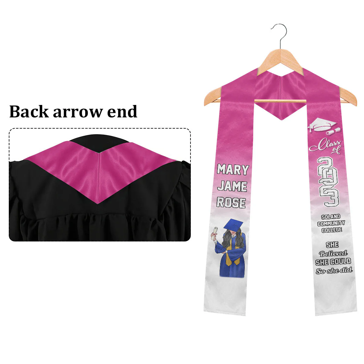 Class of 2024 - She Believed She Could So She Did - Personalized Graduation Stole - Image 5