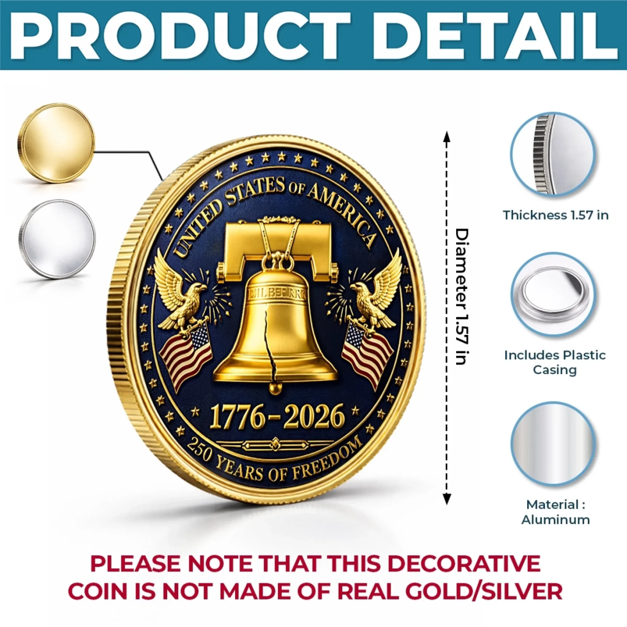 Commemorative Keepsake Coin - America 250th Anniversary Gifts For Women, Men - Freedom Sounds Strong - Image 7