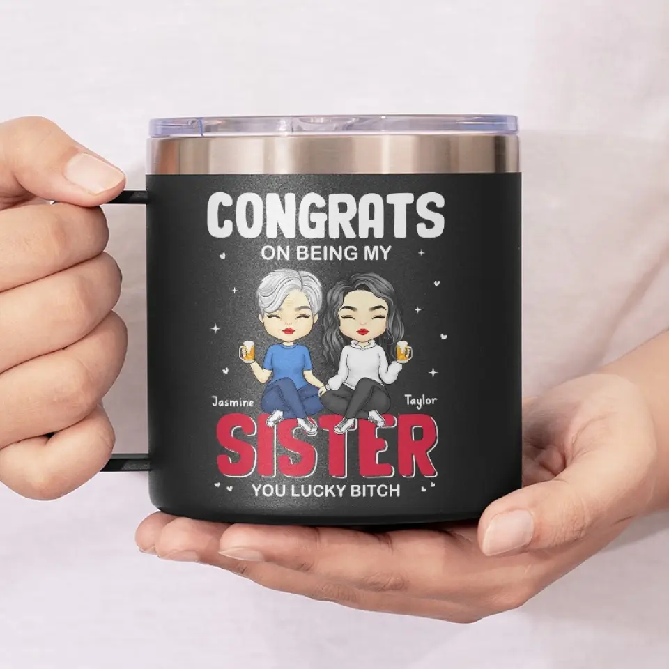 Congrats On Being My Bestie - Bestie Personalized Custom 14oz Stainless Steel Tumbler With Handle - Gift For Best Friends, BFF, Sisters - Image 3