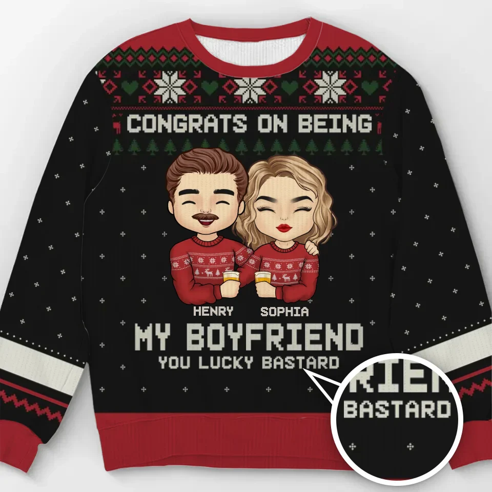 Congrats On Being My Boyfriend - Couple Personalized Custom Ugly Sweatshirt - Unisex Wool Jumper - Christmas Gift For Husband Wife, Anniversary - Image 2