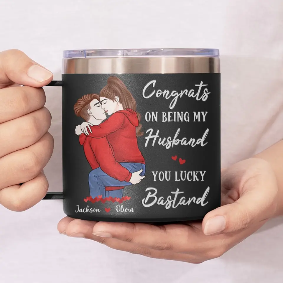 Congrats On Being My Husband - Couple Personalized Custom 14oz Stainless Steel Tumbler With Handle - Gift For Husband Wife, Anniversary - Image 3