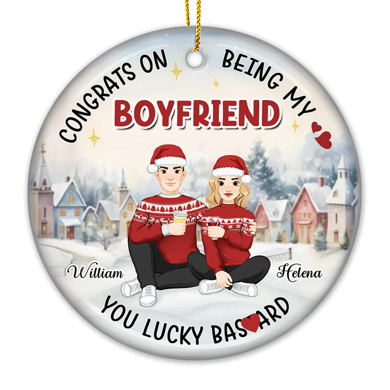 Congrats On Being My Man - Couple Personalized Custom Ornament - Ceramic Round Shaped - Christmas Gift For Husband Wife, Anniversary - Image 2