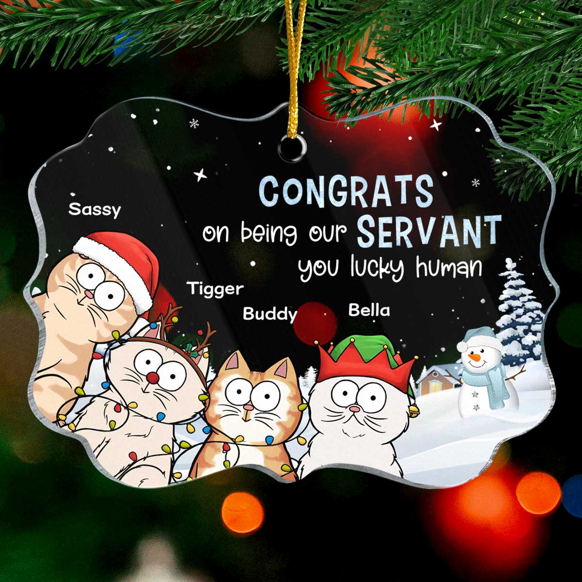 Congrats On Being My Servant - Cat Personalized Custom Ornament - Acrylic Benelux Shaped - Christmas Gift For Pet Owners, Pet Lovers - Image 2
