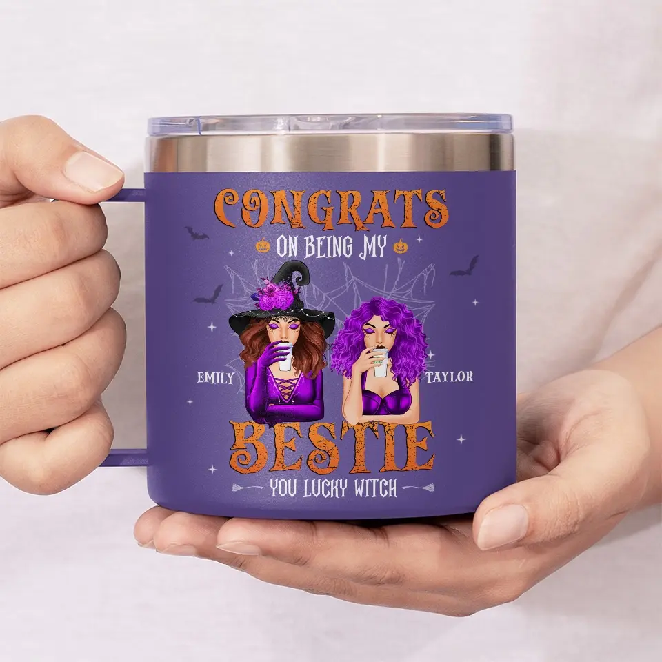Congrats On Being My Sister - Bestie Personalized Custom 14oz Stainless Steel Tumbler With Handle - Halloween Gift For Best Friends, BFF, Sisters - Image 3