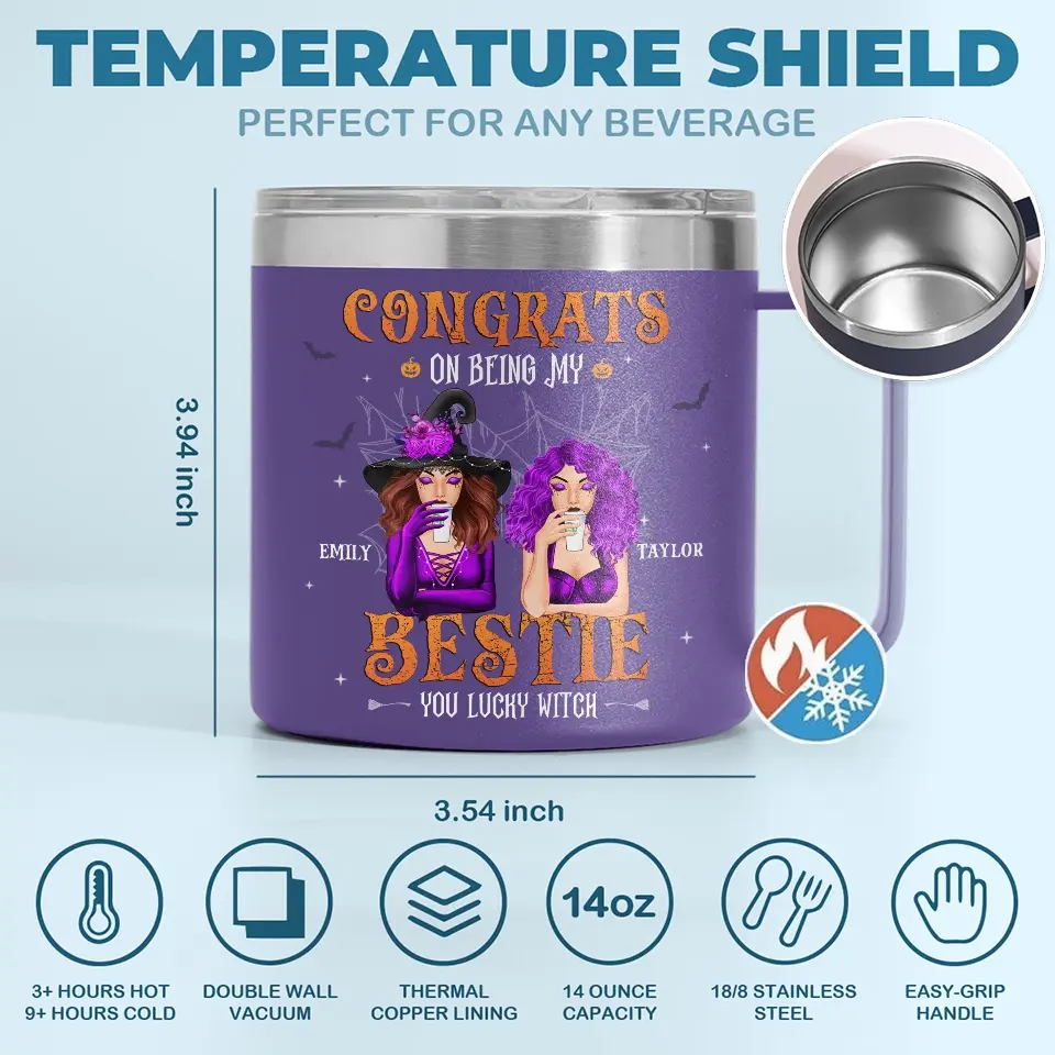 Congrats On Being My Sister - Bestie Personalized Custom 14oz Stainless Steel Tumbler With Handle - Halloween Gift For Best Friends, BFF, Sisters - Image 4