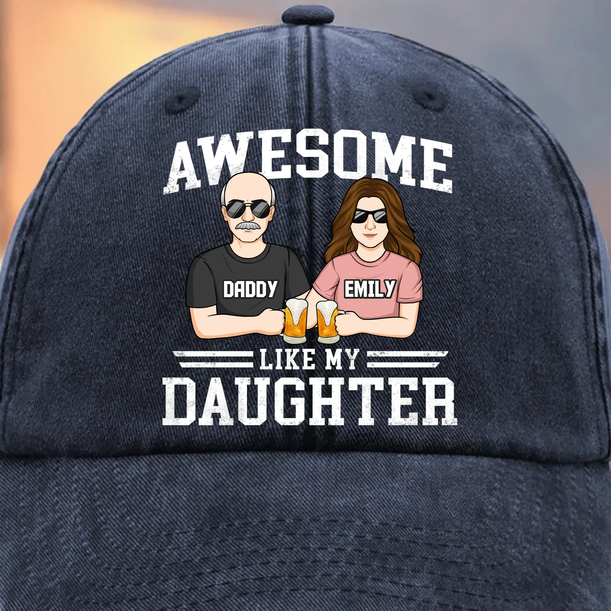 Cool Dad, Cooler Daughter - Family Personalized Custom Vintage Washed Denim Baseball Cap - Father's Day, Gift For Dad - Image 2