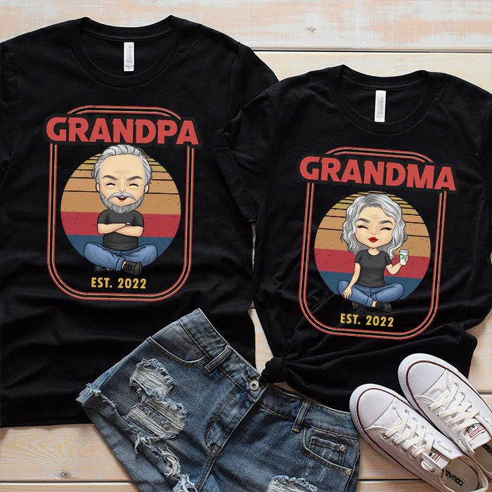 Cool Grandpa & Grandma At Sunset - Personalized Matching Couple T-Shirt - Gift For Couple, Husband Wife, Grandparents - Image 3