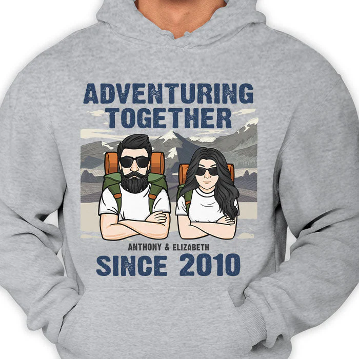 Couple Adventuring Together - Gift For Couples, Husband Wife - Personalized Unisex Hoodie - Image 2