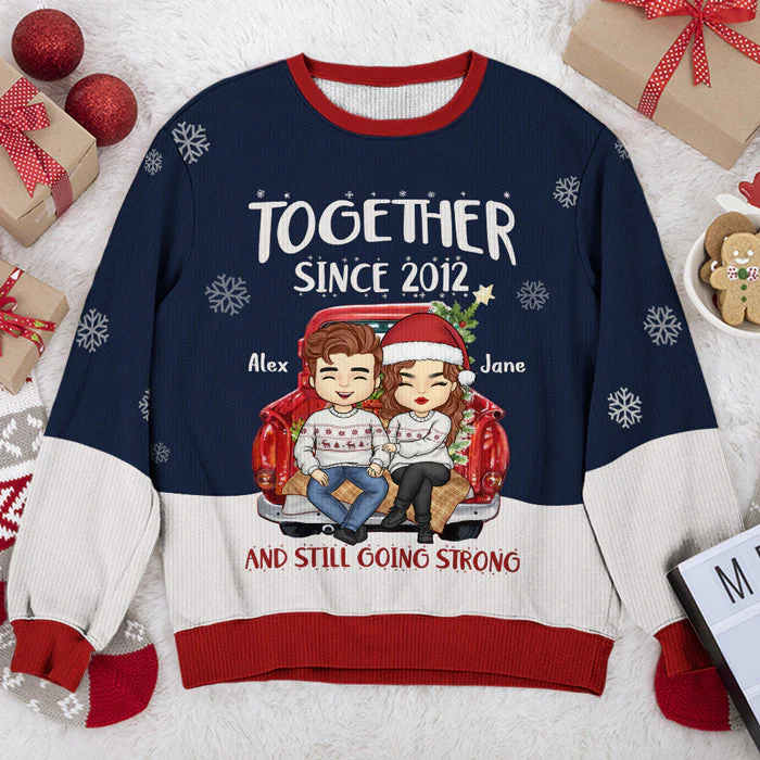 Couple Together Since Still Going Strong - Couple Personalized Custom Ugly Sweatshirt - Unisex Wool Jumper - Christmas Gift For Husband Wife, Anniversary - Image 2