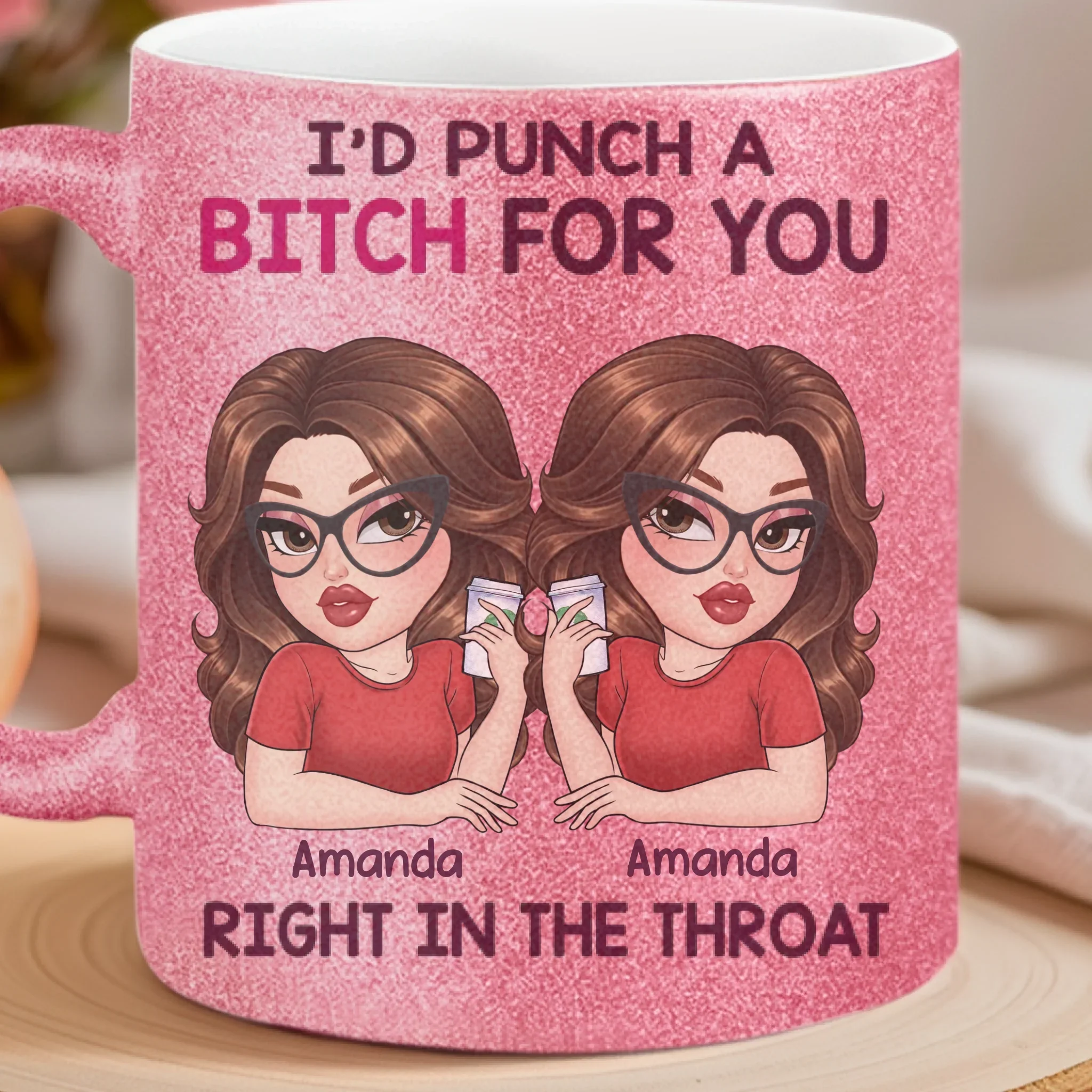 Custom 11OZ Glitter Matte Ceramic Mug - Personalized Best Friend Birthday Gifts For Women, Besties, Sisters, BFF - Besties Bring The Sunshine In - Image 3