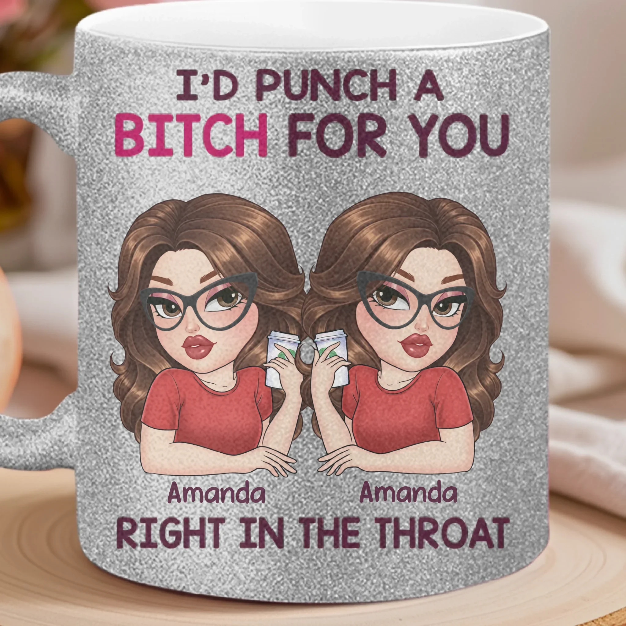 Custom 11OZ Glitter Matte Ceramic Mug - Personalized Best Friend Birthday Gifts For Women, Besties, Sisters, BFF - Besties Bring The Sunshine In - Image 4