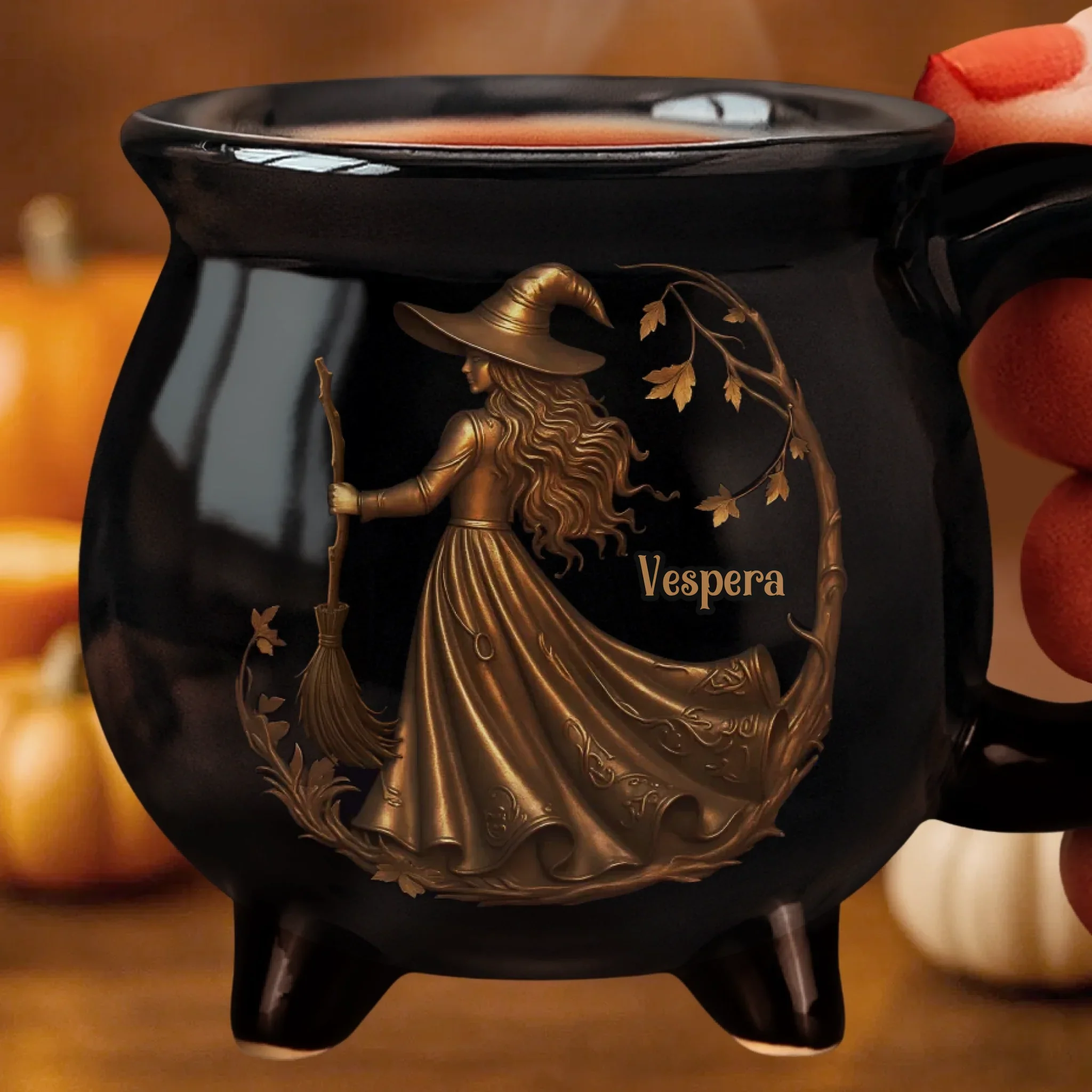 Custom 12oz Ceramic Cauldron Coffee Mug - Personalized Halloween Witchy Gifts For Besties, Sisters, BFF, Family, Yourself - Midnight Magic - Image 3