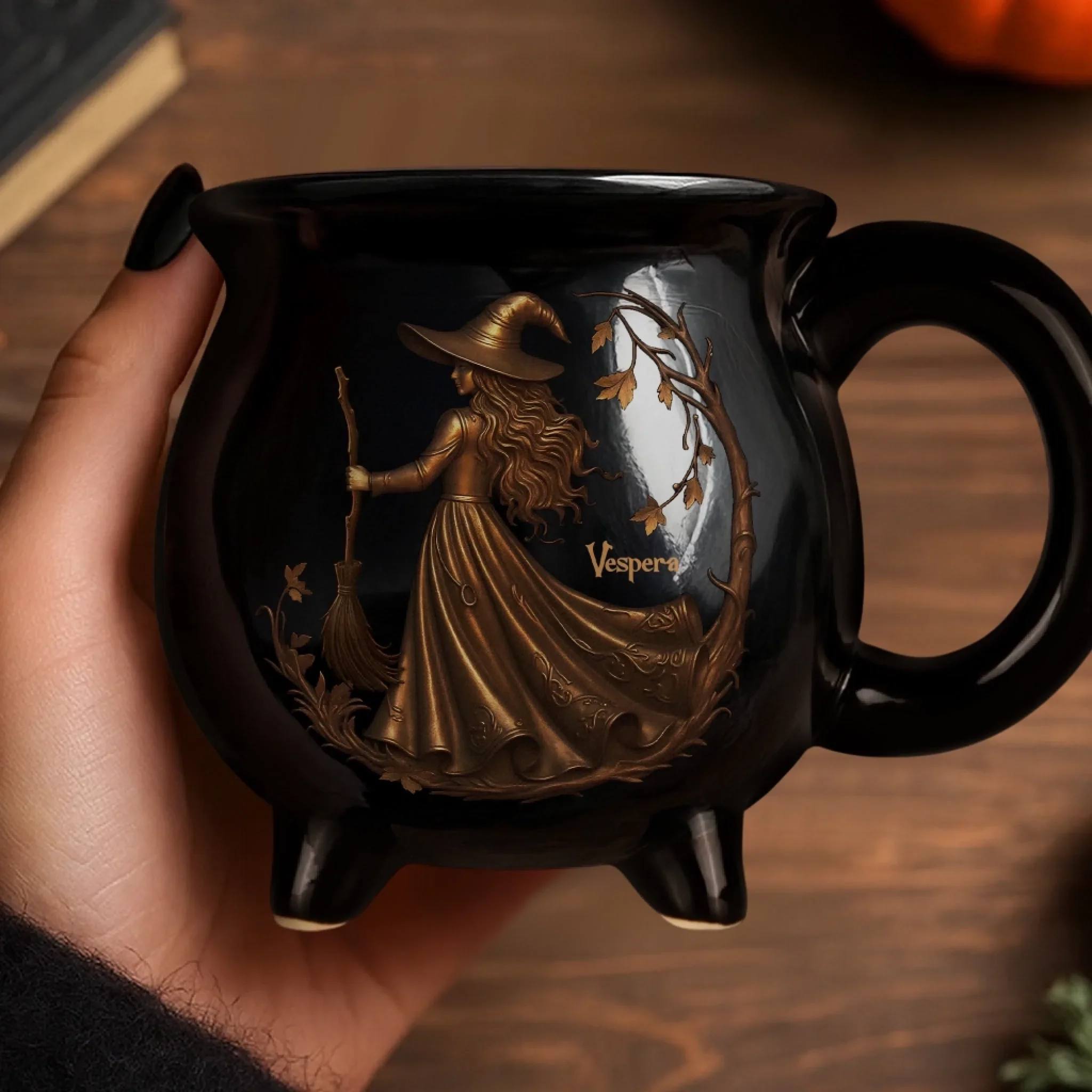 Custom 12oz Ceramic Cauldron Coffee Mug - Personalized Halloween Witchy Gifts For Besties, Sisters, BFF, Family, Yourself - Midnight Magic - Image 6