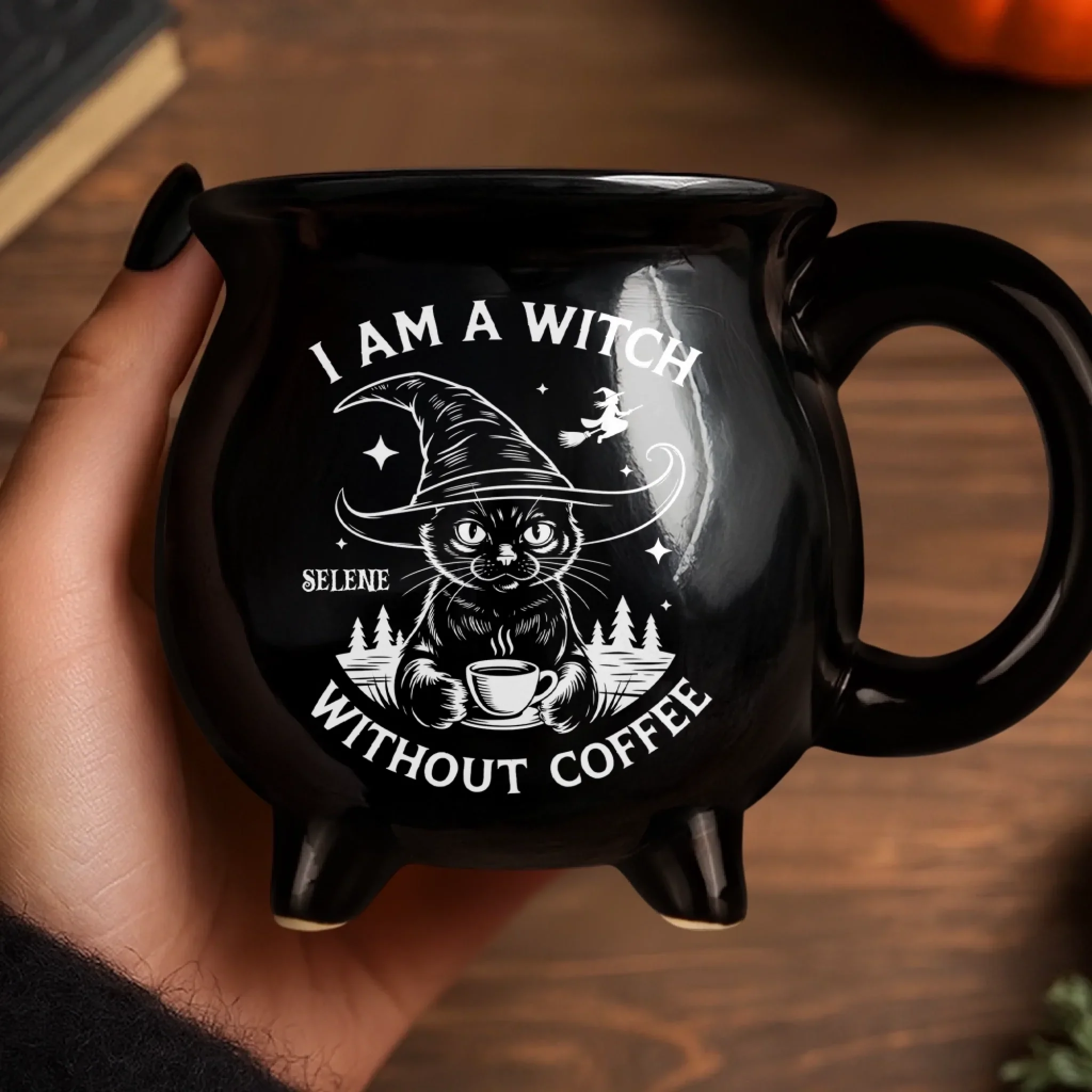 Custom 12oz Ceramic Cauldron Coffee Mug - Personalized Halloween Witchy Gifts For Besties, Sisters, BFF, Family, Yourself - Midnight Sorcery - Image 5