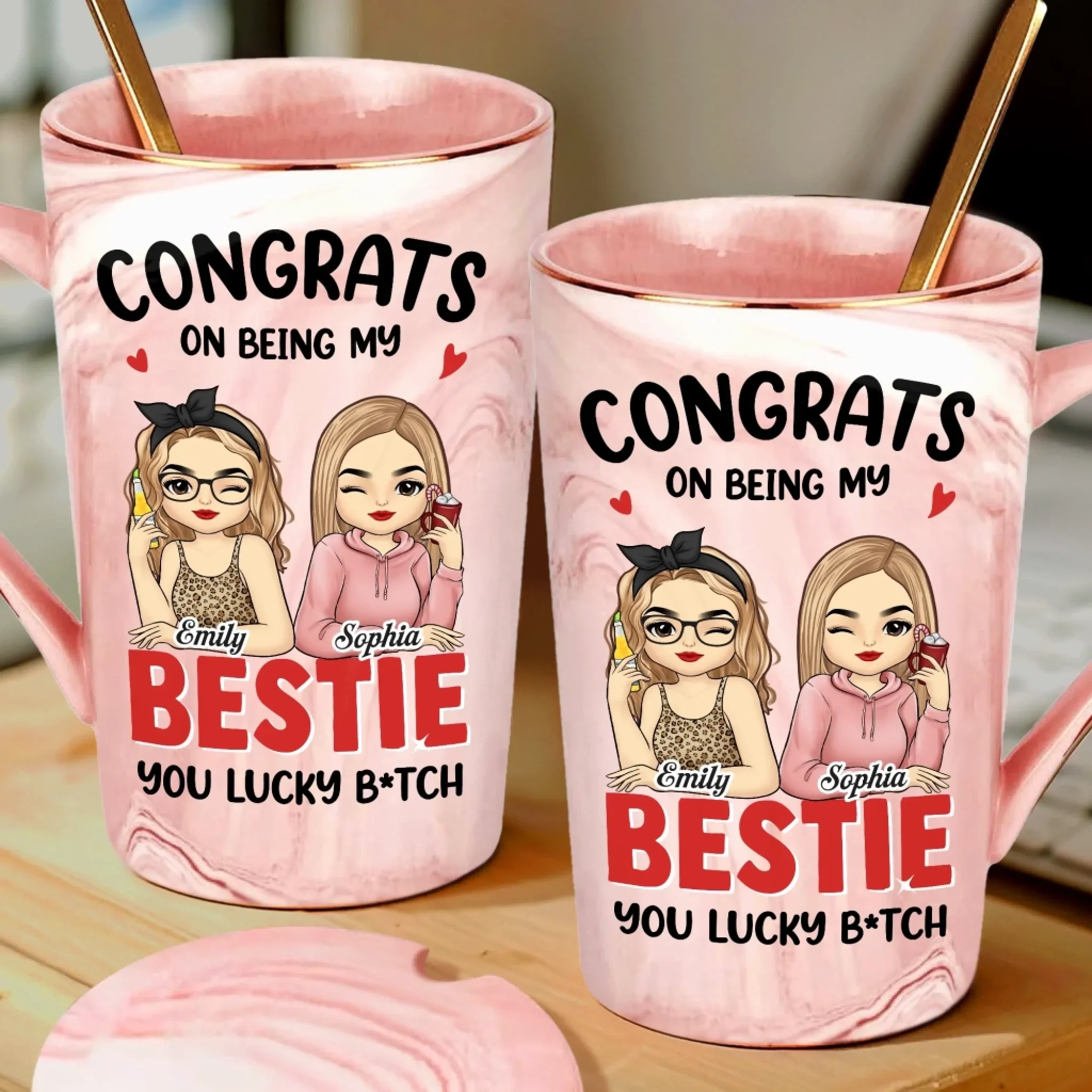 Custom 14oz Marble Mug - Personalized Best Friend Birthday Gifts For Women, Besties, Sisters, BFF - Partners In Chaos - Image 3