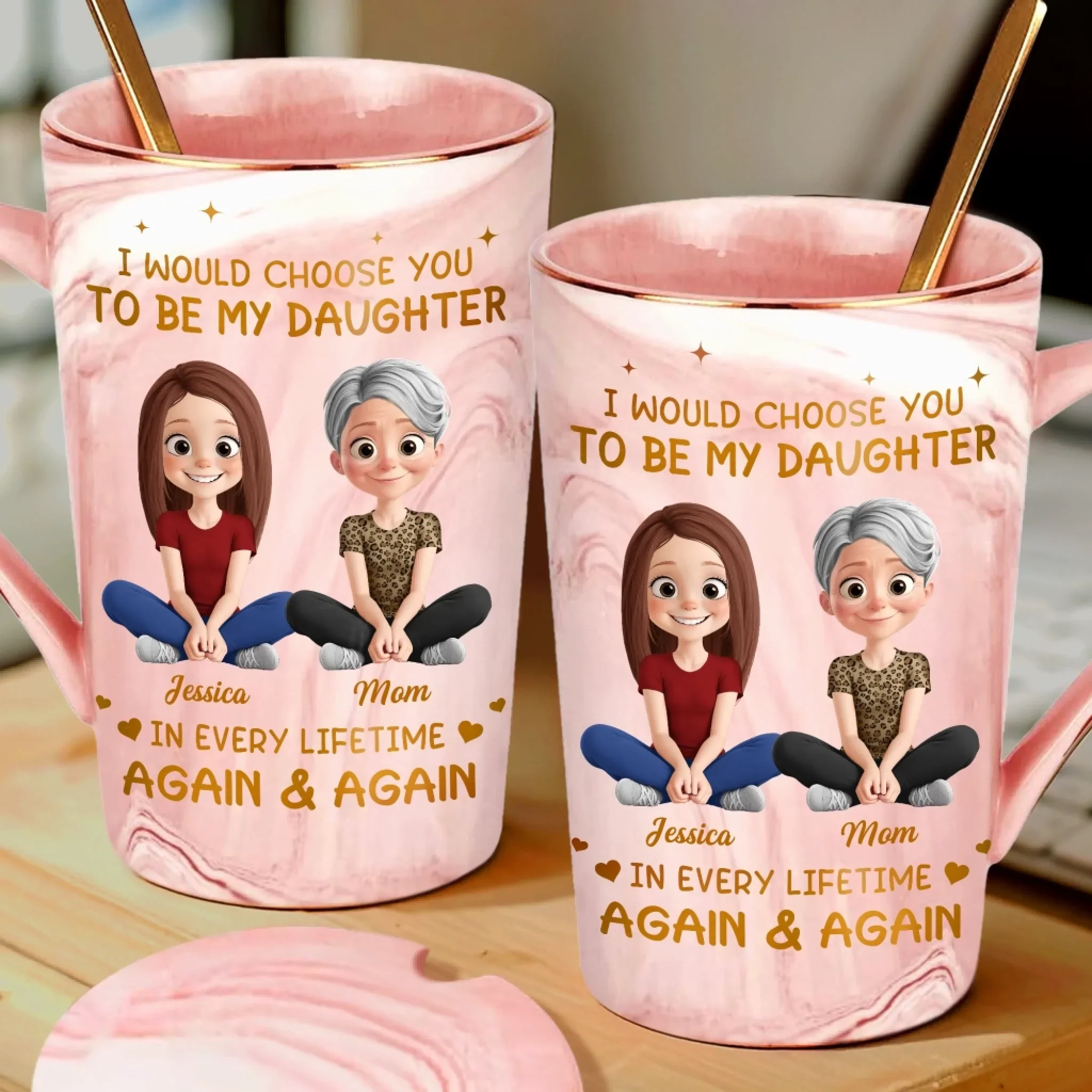 Custom 14oz Marble Mug - Personalized Birthday Gifts For Mom, Daughter - Mother Daughter Bond Shines Bright - Image 3