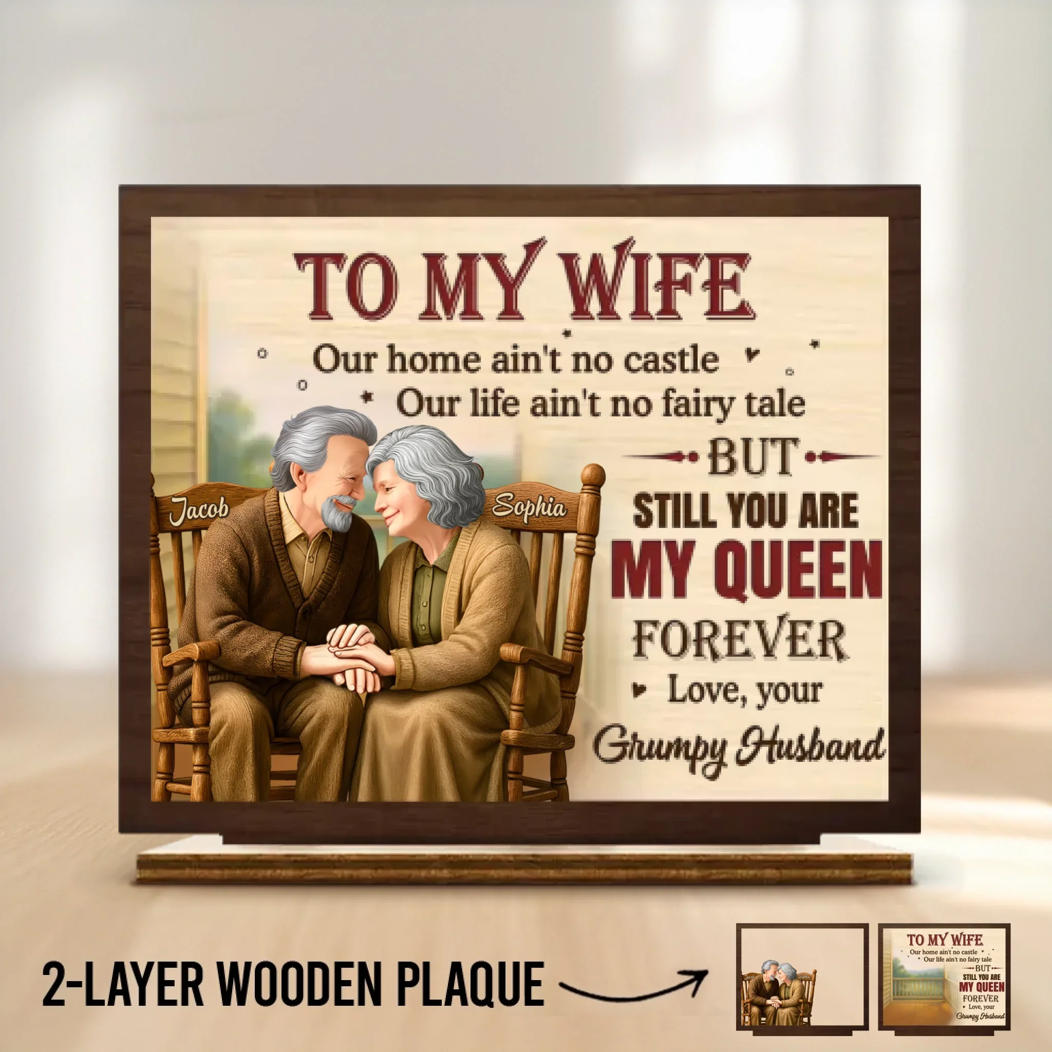 Custom 2-Layered Wooden Plaque - Personalized Anniversary Wedding Gifts For Husband And Wife, Him And Her - Our Love Stays Steady - Image 2
