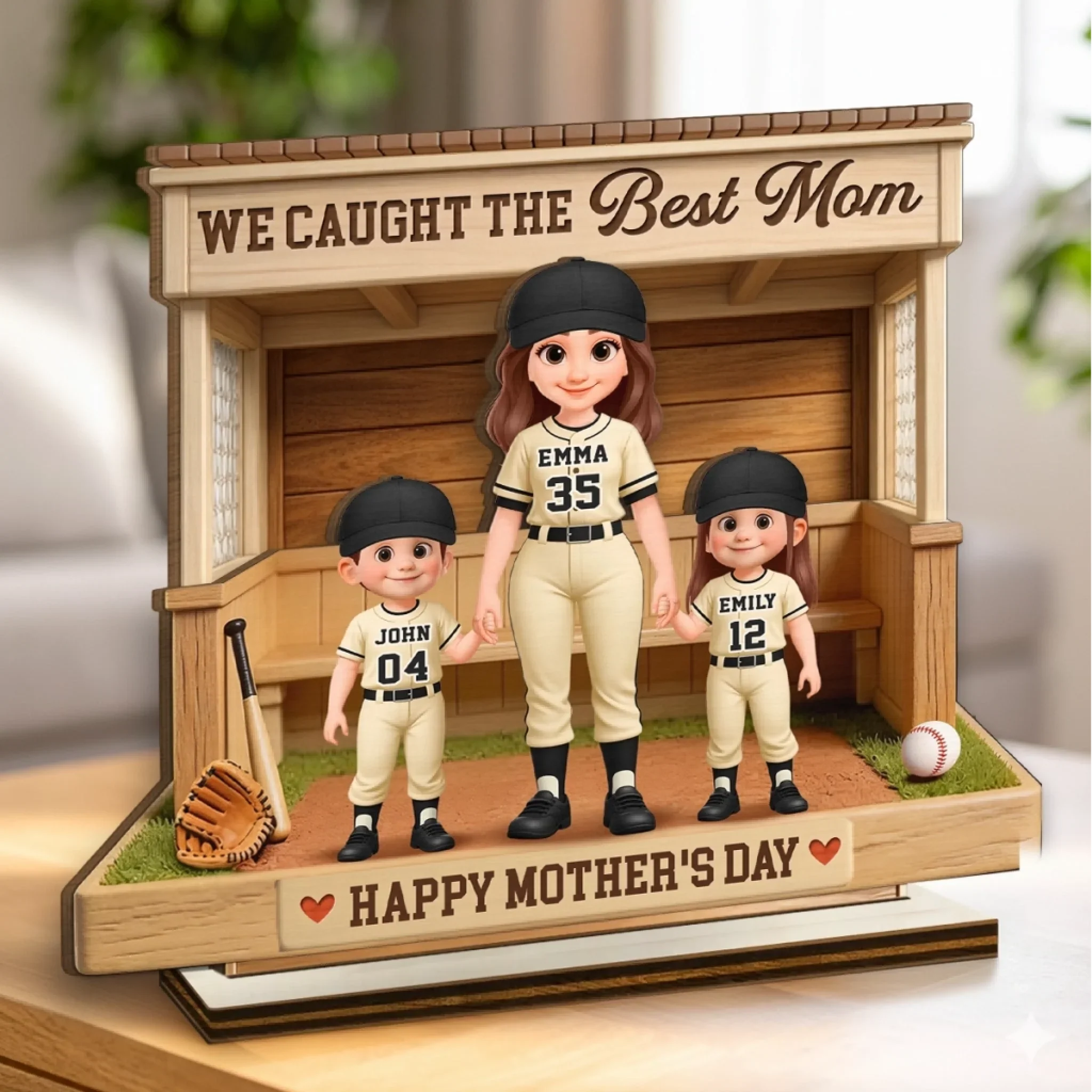 Custom 2-Layered Wooden Plaque - Personalized Mother's Day Birthday Gifts For Baseball Mom, Grandma - Our Home Team Hero - Image 2