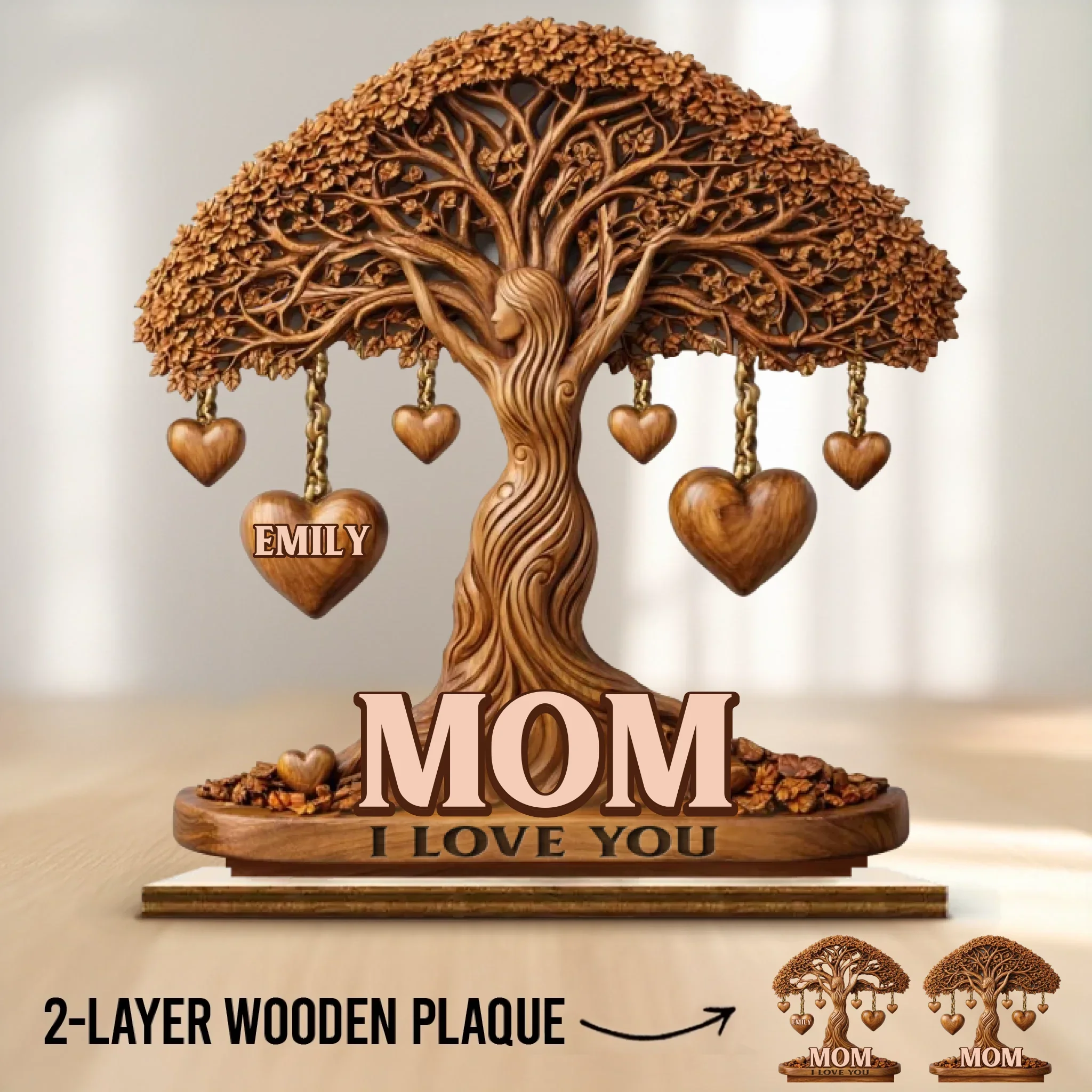 Custom 2-Layered Wooden Plaque - Personalized Mother's Day Birthday Gifts For Mom, Grandma - Love That Branches Forever - Image 2