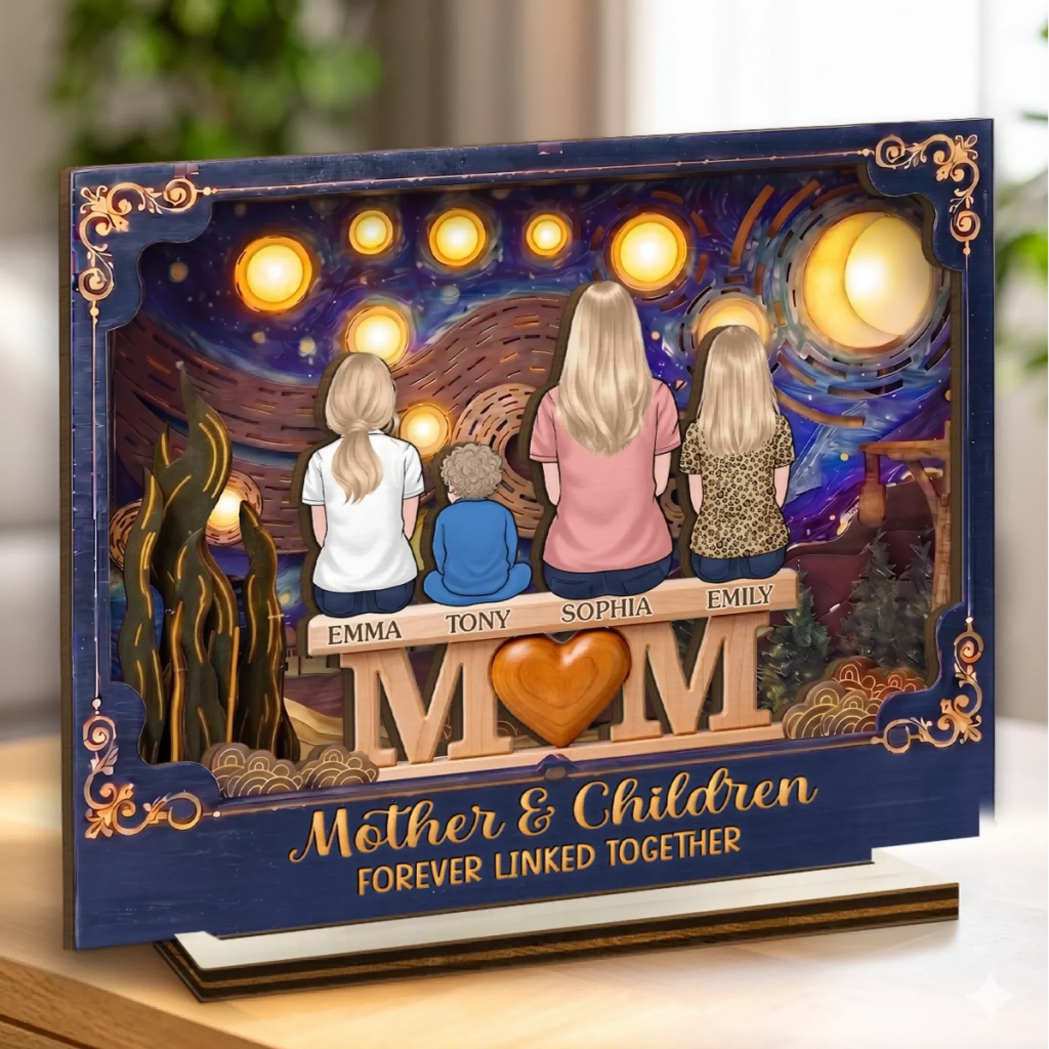 Custom 2-Layered Wooden Plaque - Personalized Mother's Day Gifts For Mom, Grandma - Mother And Children, Always One - Image 2