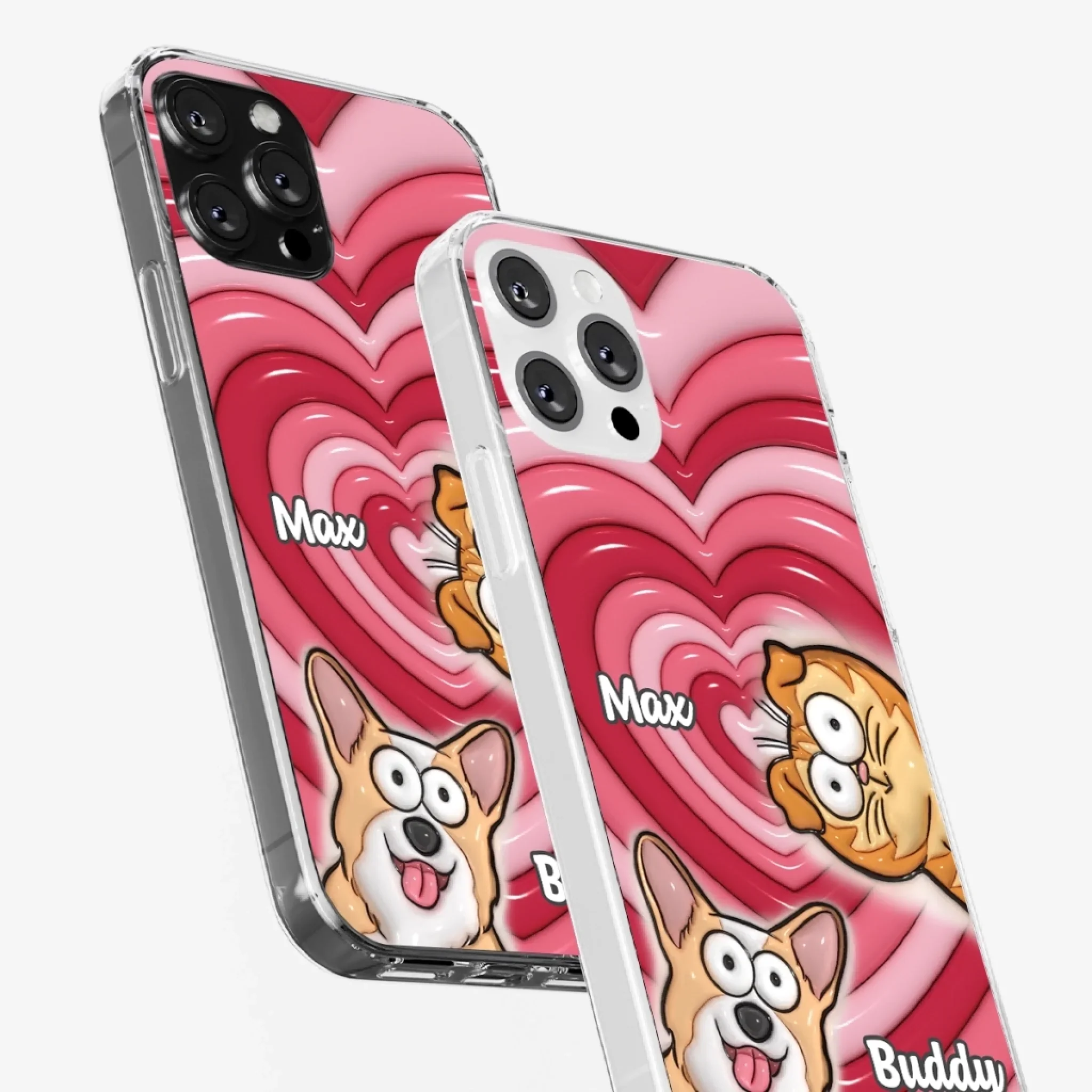 Custom 3D Inflated Effect Printed Clear Phone Case - Personalized Birthday Gifts For Dog Cat Lovers, Dog Dad And Mom, Cat Owners - Cute Pets, Happy Hearts - Image 34