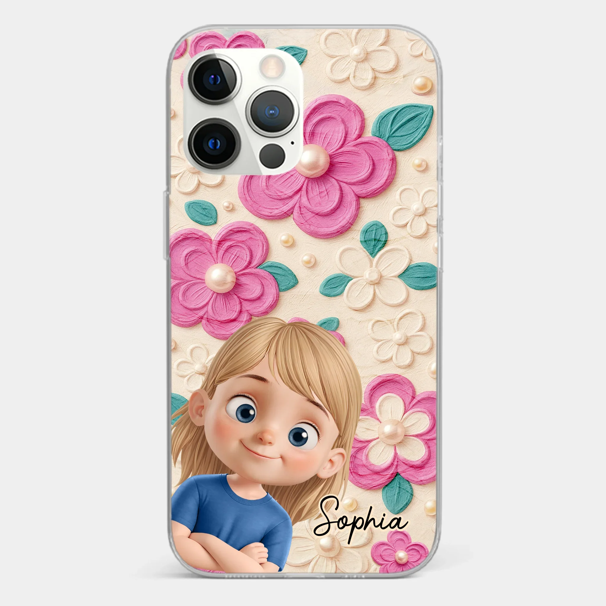 Custom 3D Inflated Effect Printed Clear Phone Case - Personalized Birthday Gifts For Mom, Grandma - Blossoms And Precious Little Faces - Image 15