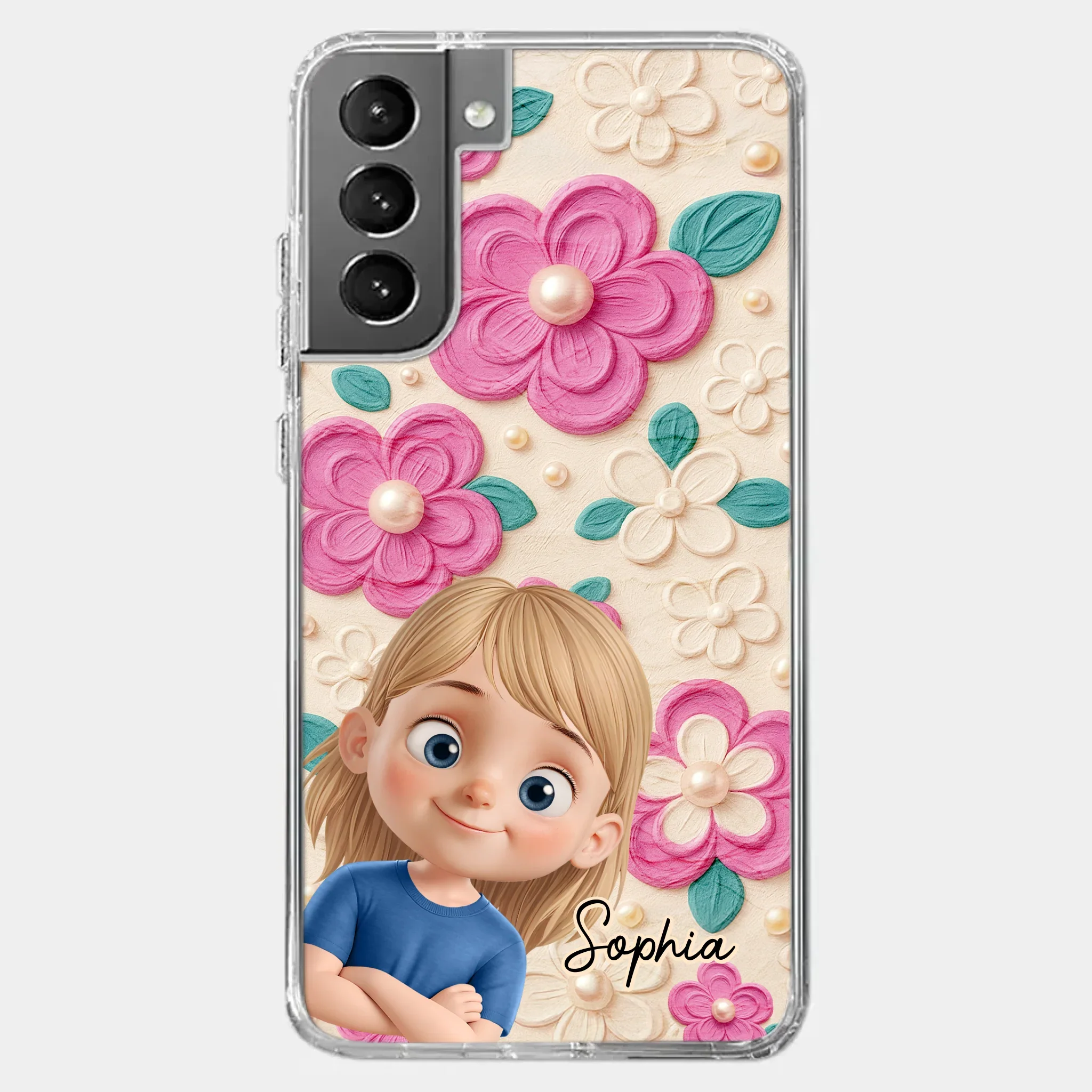 Custom 3D Inflated Effect Printed Clear Phone Case - Personalized Birthday Gifts For Mom, Grandma - Blossoms And Precious Little Faces - Image 40