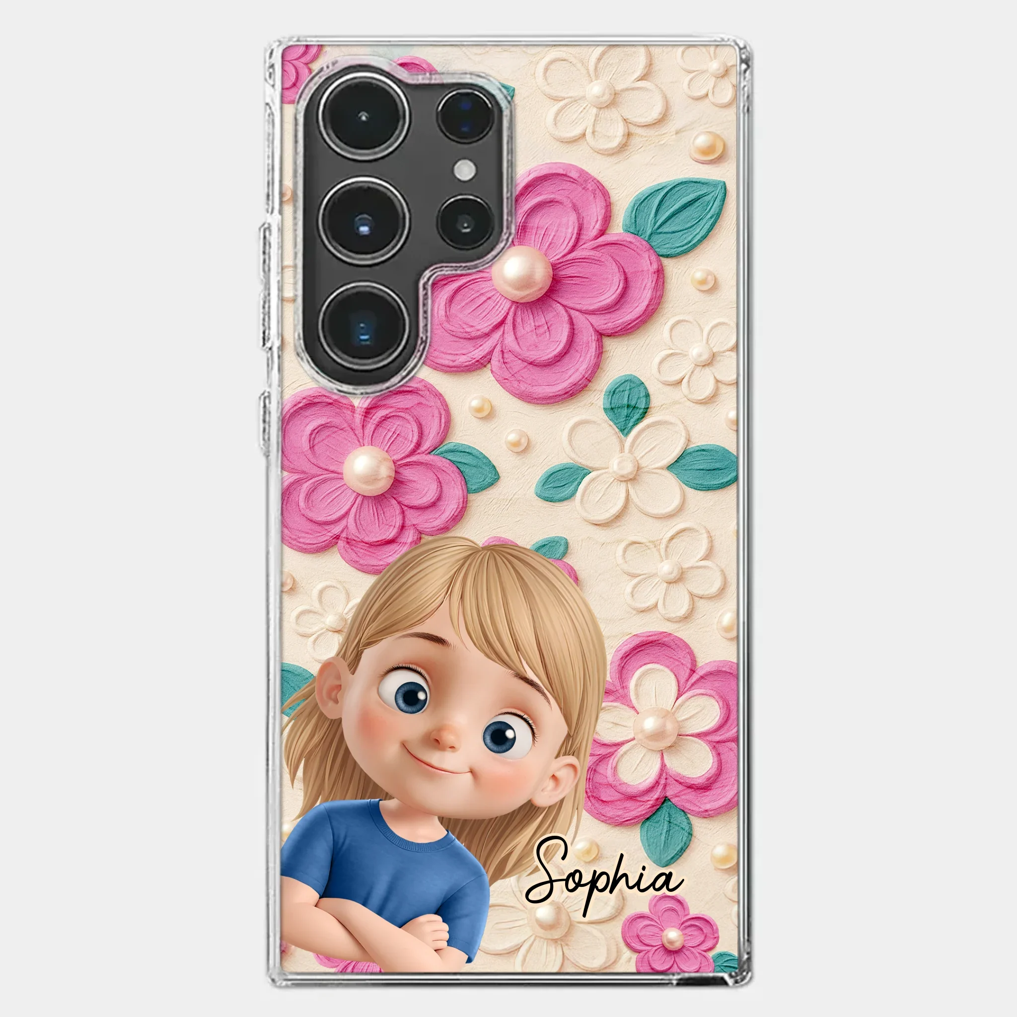 Custom 3D Inflated Effect Printed Clear Phone Case - Personalized Birthday Gifts For Mom, Grandma - Blossoms And Precious Little Faces - Image 41