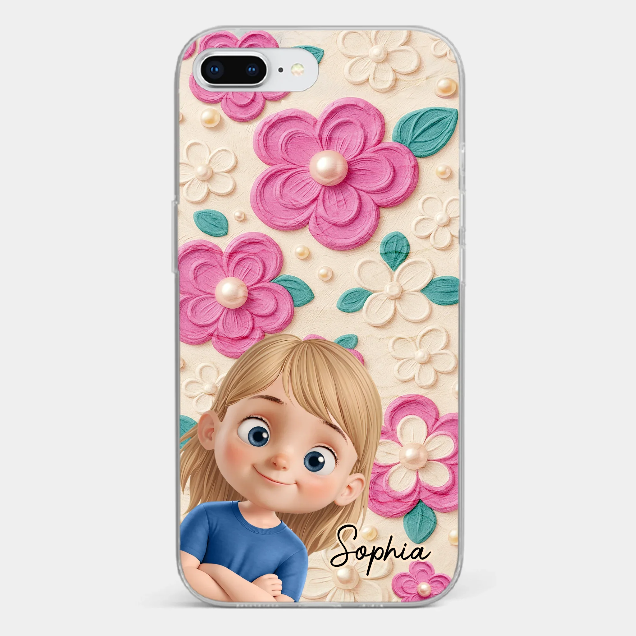 Custom 3D Inflated Effect Printed Clear Phone Case - Personalized Birthday Gifts For Mom, Grandma - Blossoms And Precious Little Faces - Image 5