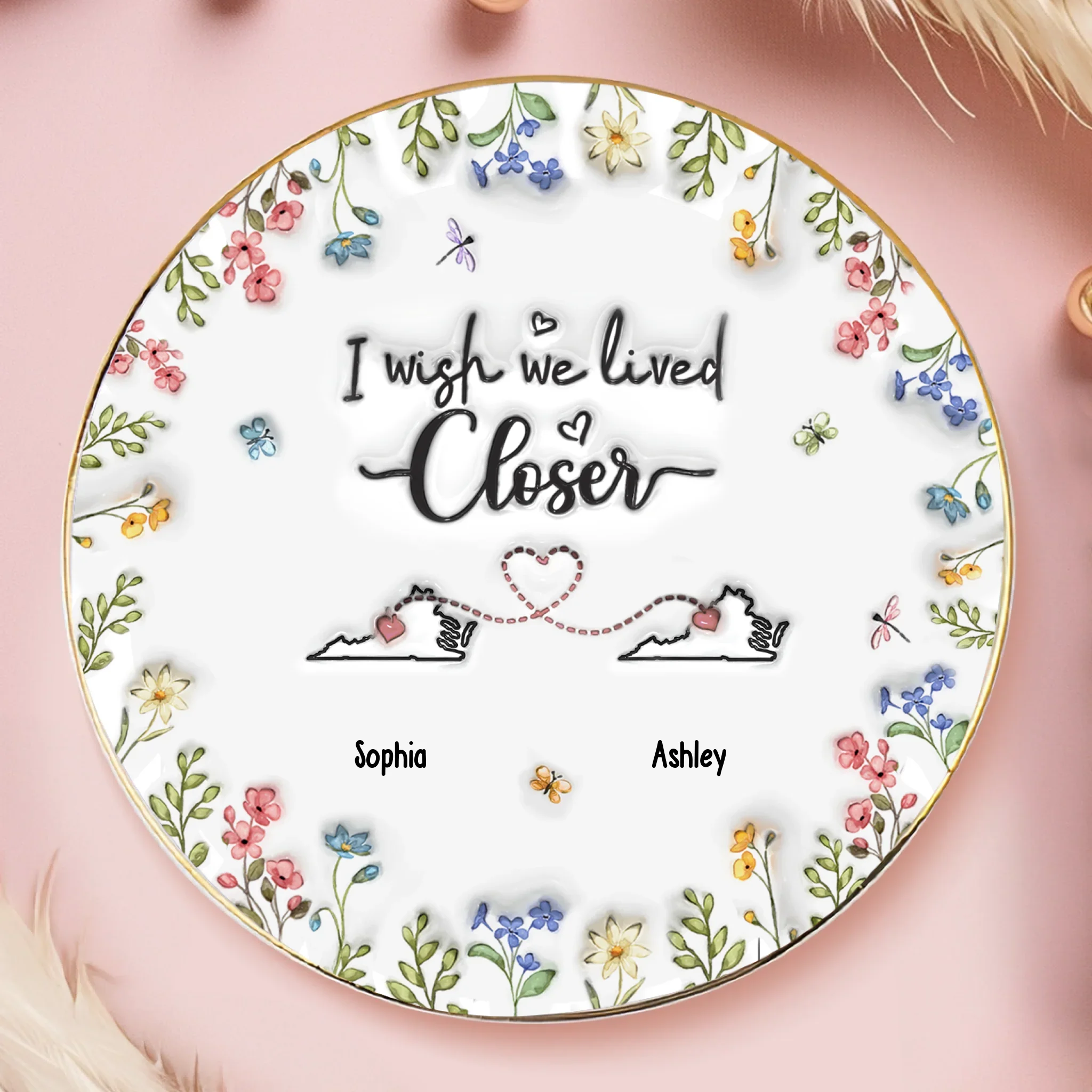 Custom 3D Inflated Effect Printed Full-Print Round Jewelry Dish - Personalized Best Friend Birthday Gifts For Women - I Wish We Lived Closer - Image 2
