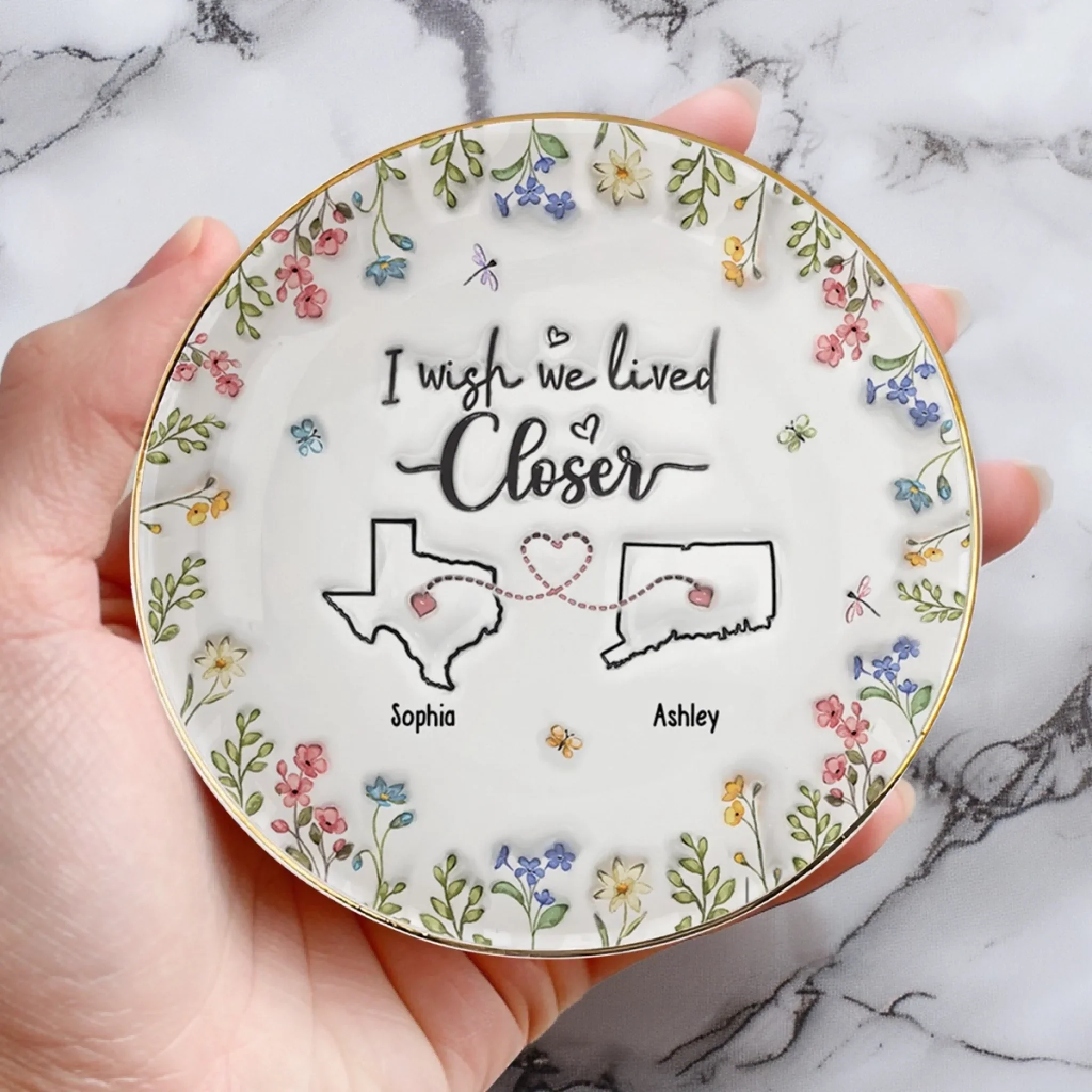 Custom 3D Inflated Effect Printed Full-Print Round Jewelry Dish - Personalized Best Friend Birthday Gifts For Women - I Wish We Lived Closer - Image 4